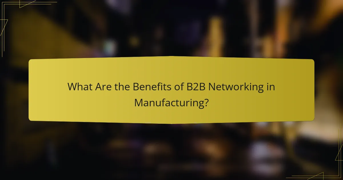 What Are the Benefits of B2B Networking in Manufacturing?
